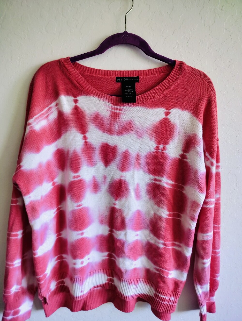 Design History Coral Pink & White Tie-Dye Crewneck Sweater XL